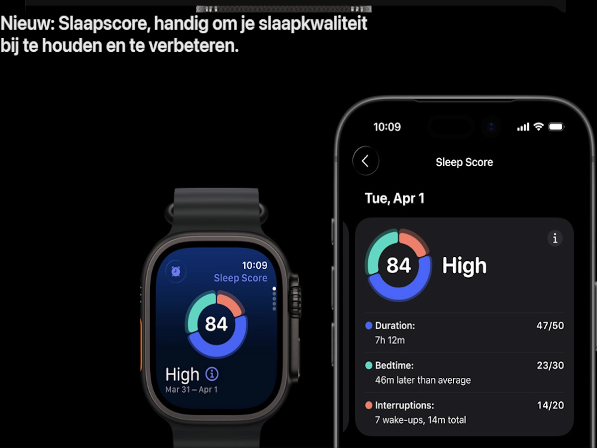 Apple Watch Ultra 3 met slaapscore weergave op het display