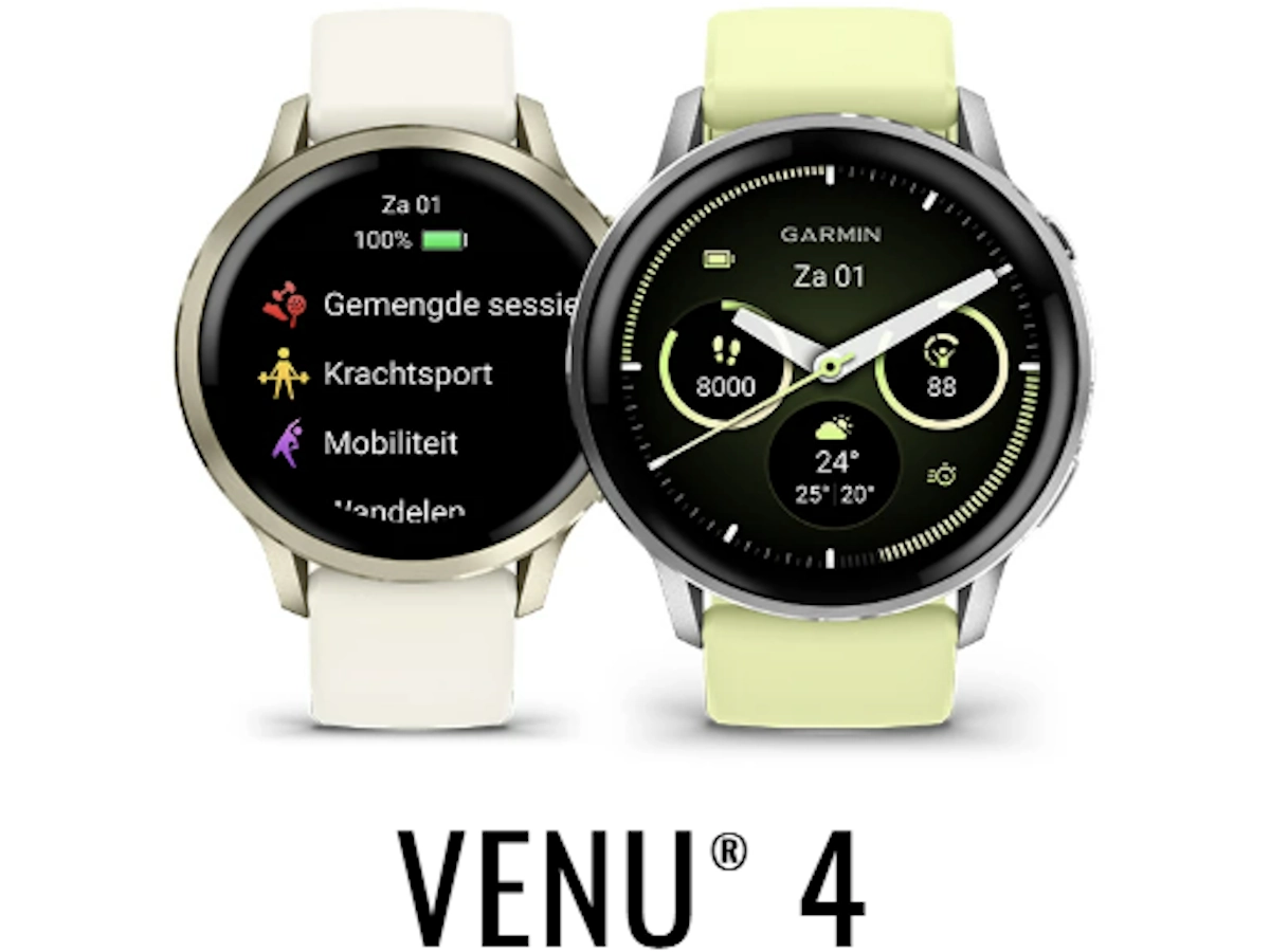 Garmin Venu 4 horloge om de pols met AMOLED-display
