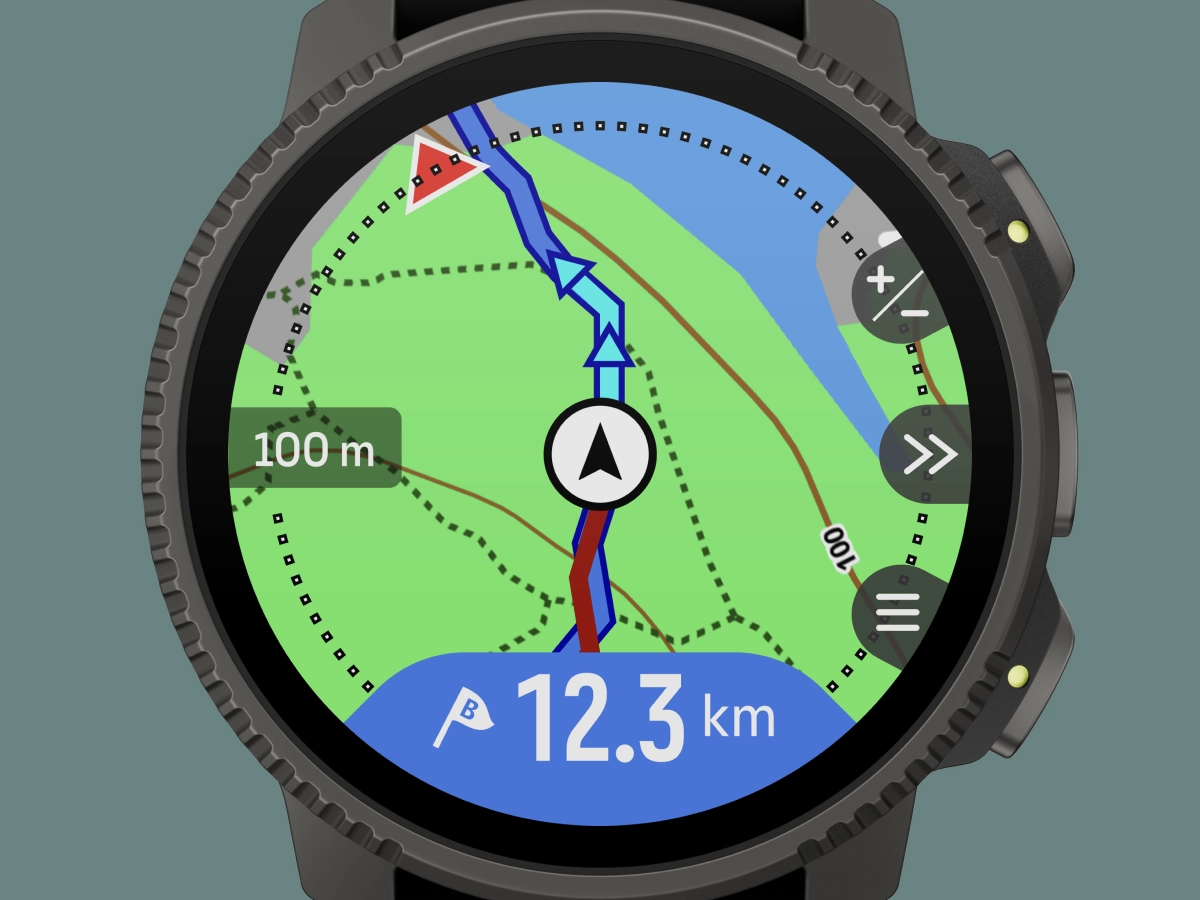 Navigatiescherm van de Suunto Vertical 2 met routeweergave